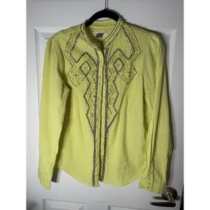 Pilcro Anthropologie Top Women's Med Neon Green Rhinestone Cowgirl Boho Western